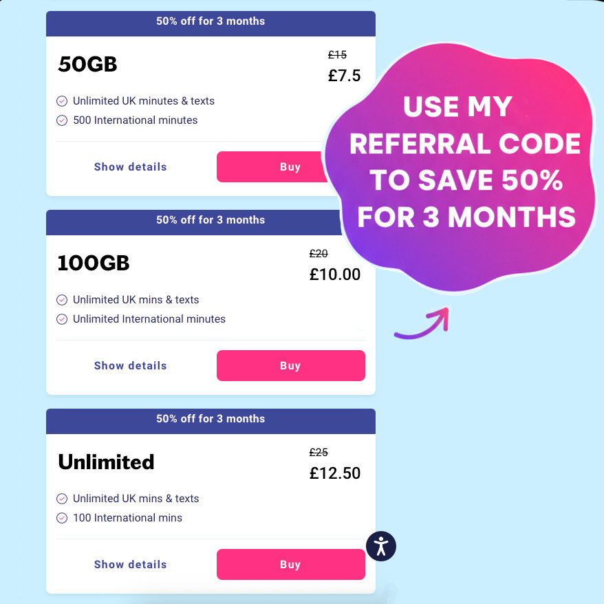 Lebara referral – main graphic showing the discount